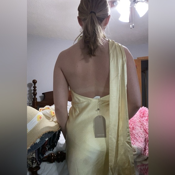 Midi Satin Butter Yellow Dress - Meshki - Picture 5 of 8